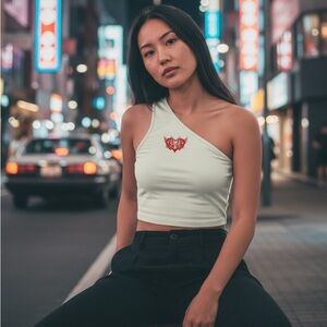 Urban Outfitters Truly Madly Deeply Y2K One Shoulder Tribal Graphic Top Size L